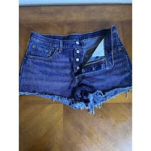 Levi 501 Distressed Cutoff Hi-Rise Jean Dark Denim Button Fly Shorts Size 12